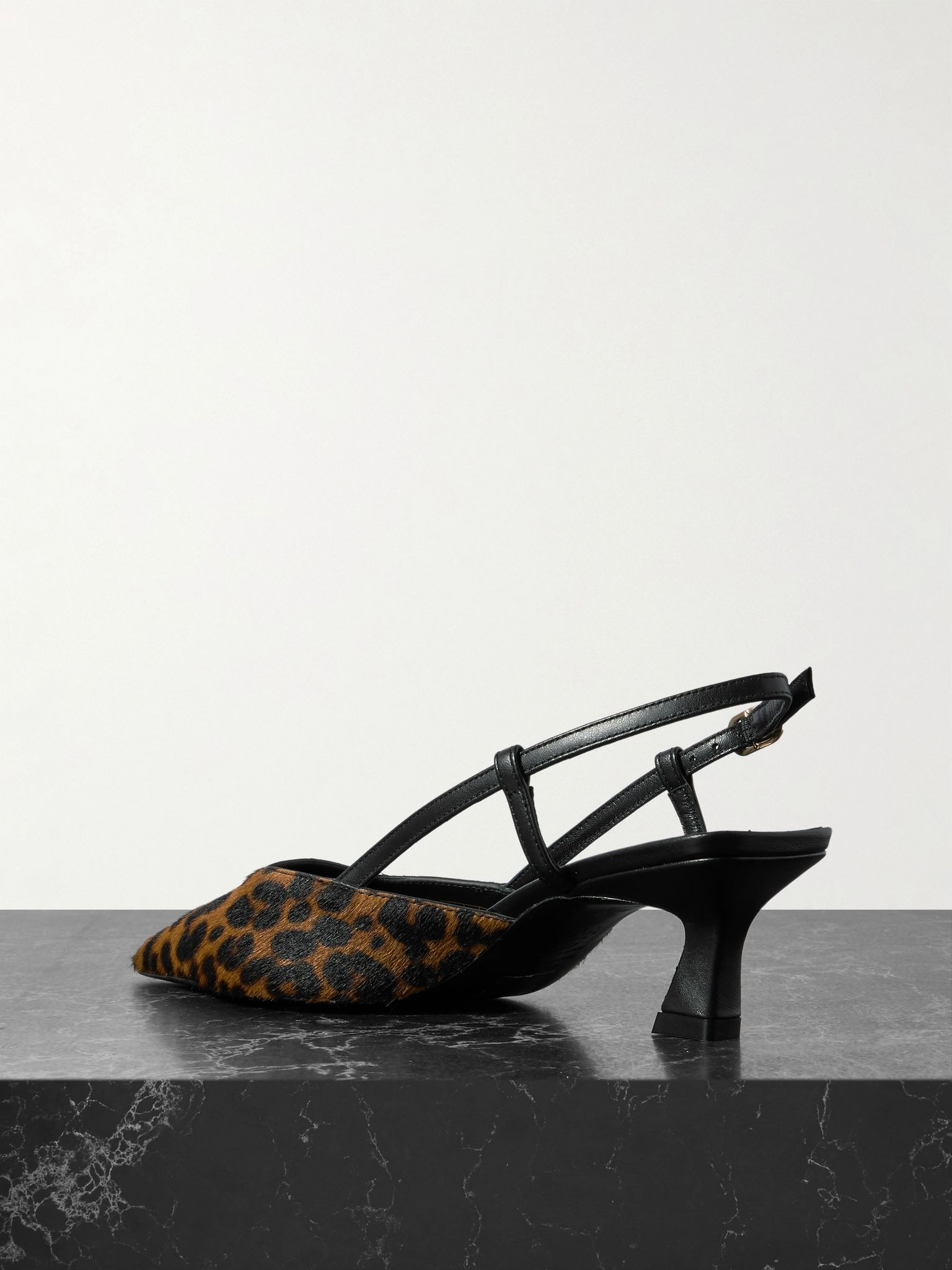 Vinnie leather-trimmed leopard-print calf hair slingback pumps Leopard print - 3