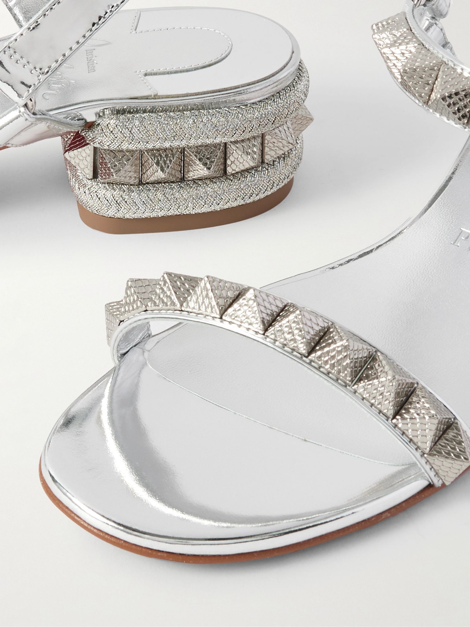 Pyrasand 30 studded mirrored-leather sandals Silver - 4