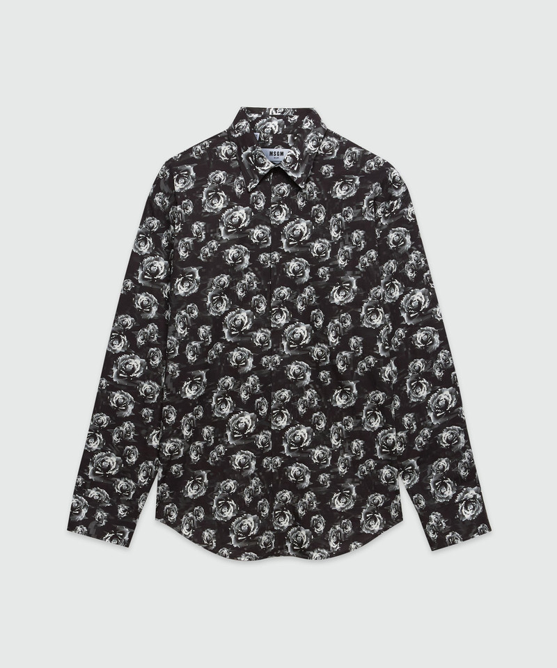 Poplin shirt with "Underground pixelled roses" pattern 1