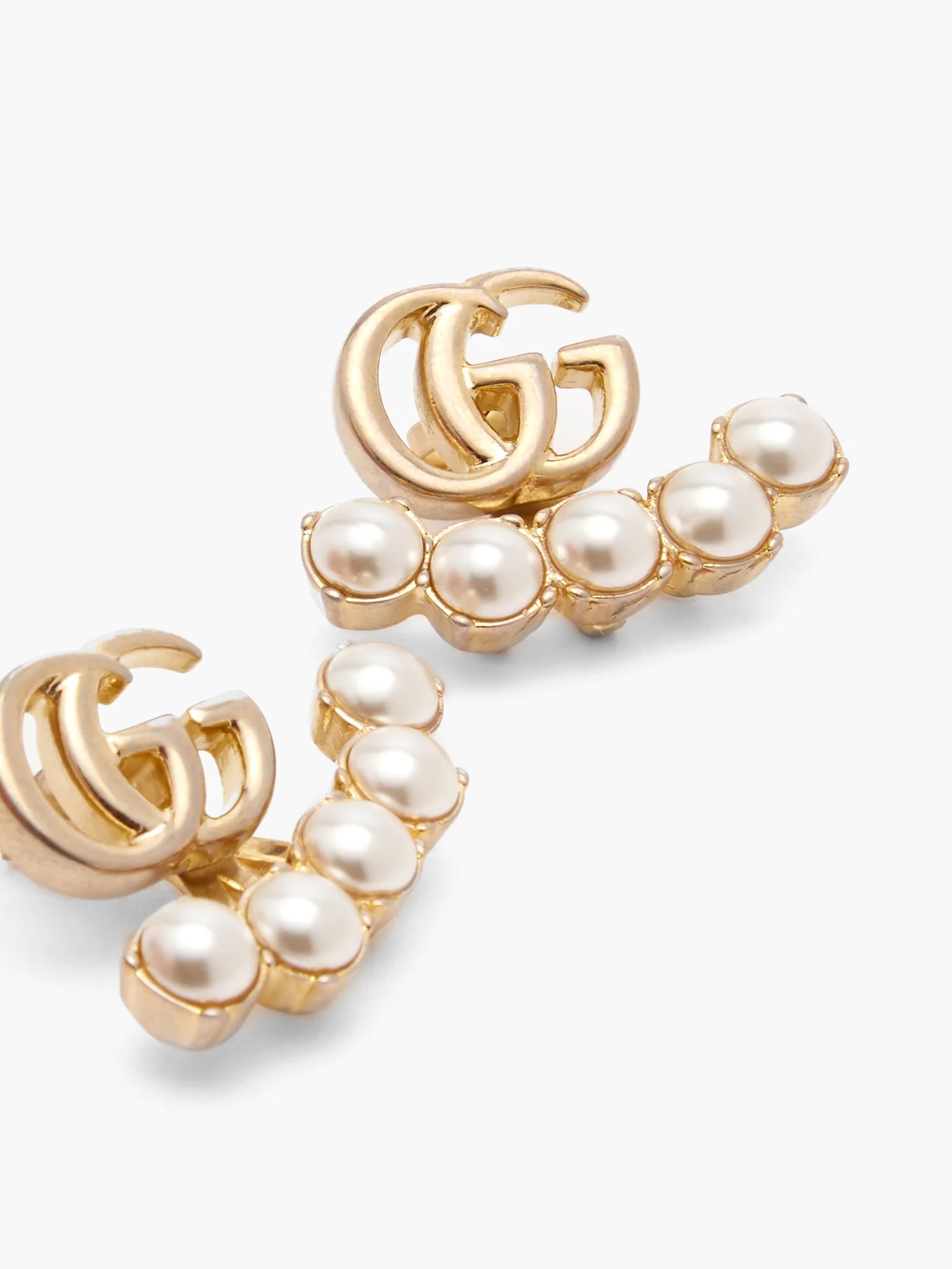 GG-logo and detachable faux-pearl earrings - 3