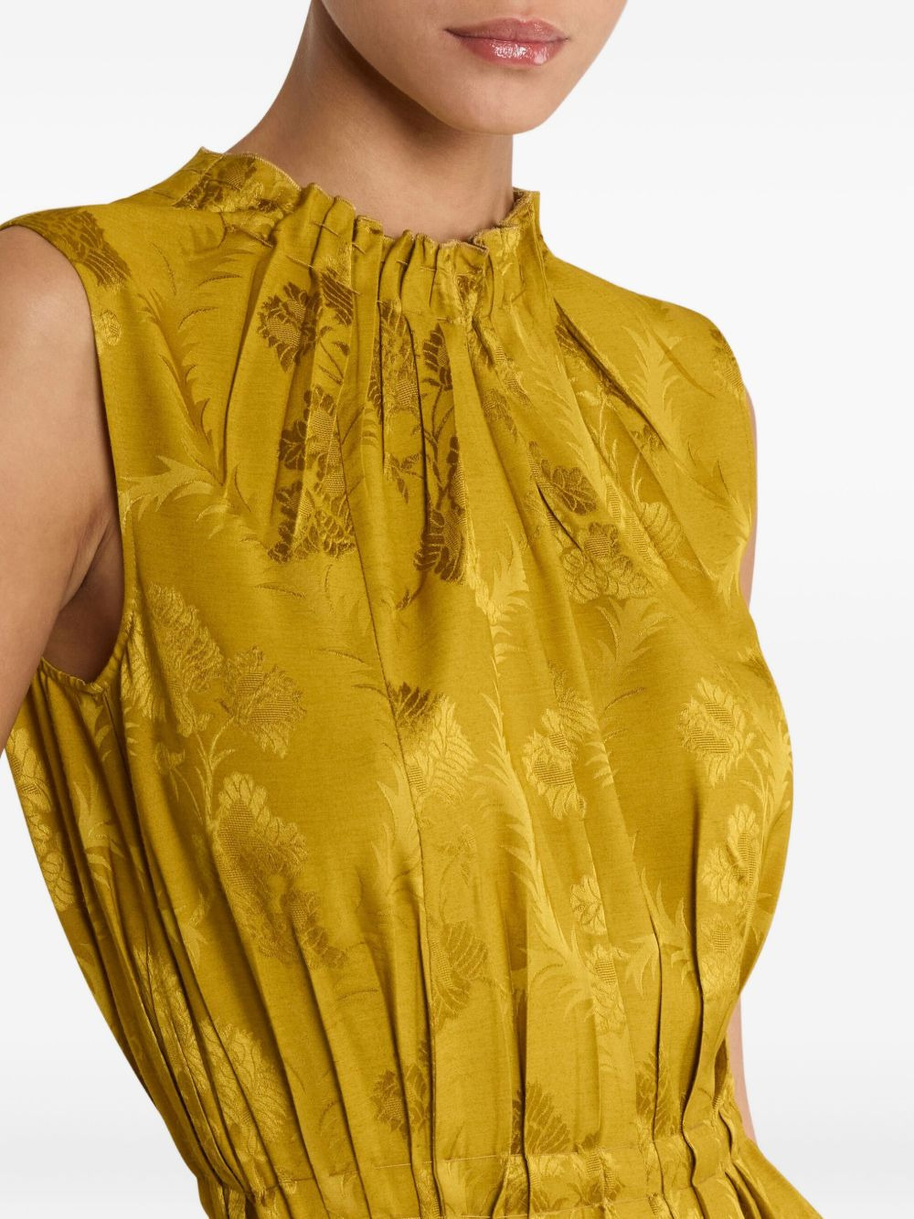 leaf-jacquard pleated dress - 4