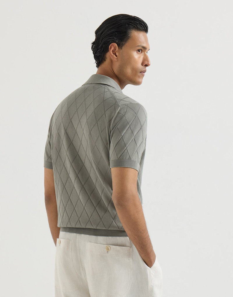 Cotton textured Argyle lightweight knit polo shirt 3