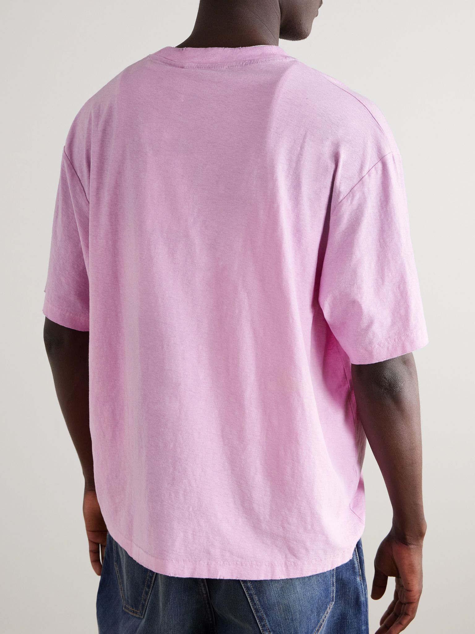 Exford Distressed Logo-Print Cotton-Jersey T-Shirt Pink - 3