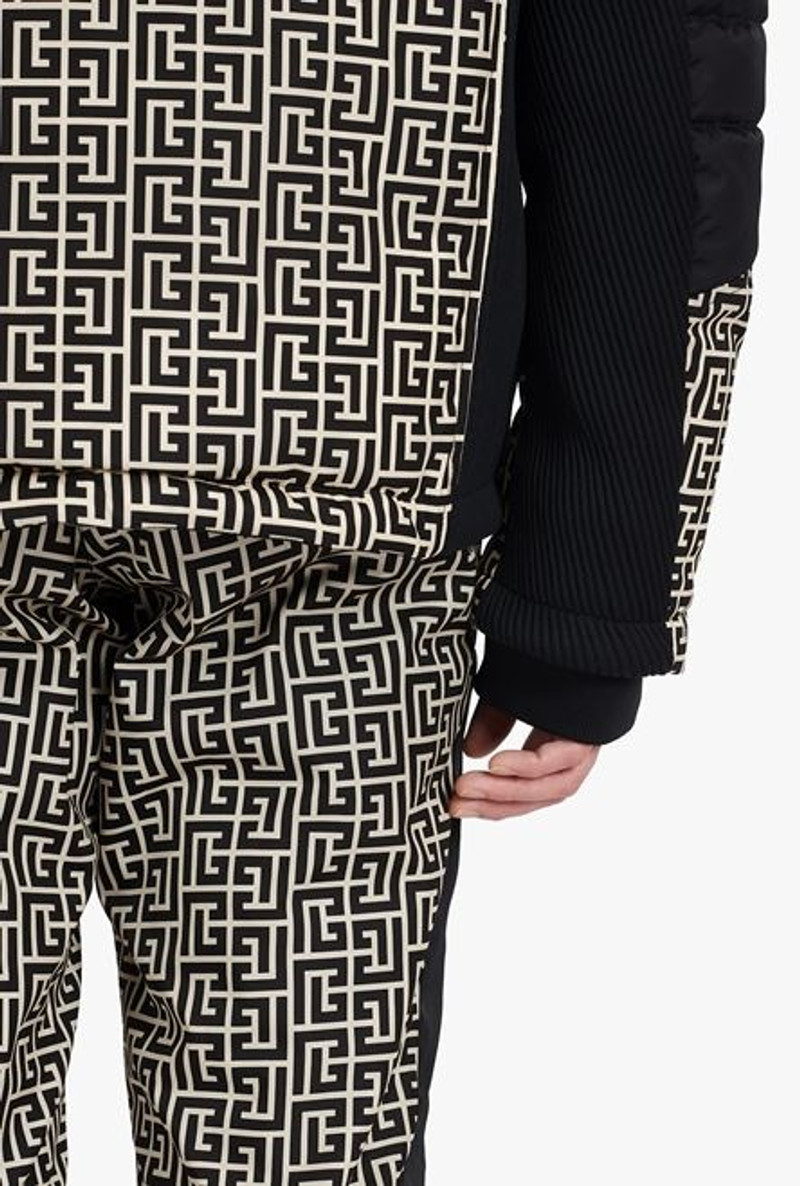 Balmain x Rossignol - Ivory and black nylon quilted coat with Balmain monogram 5