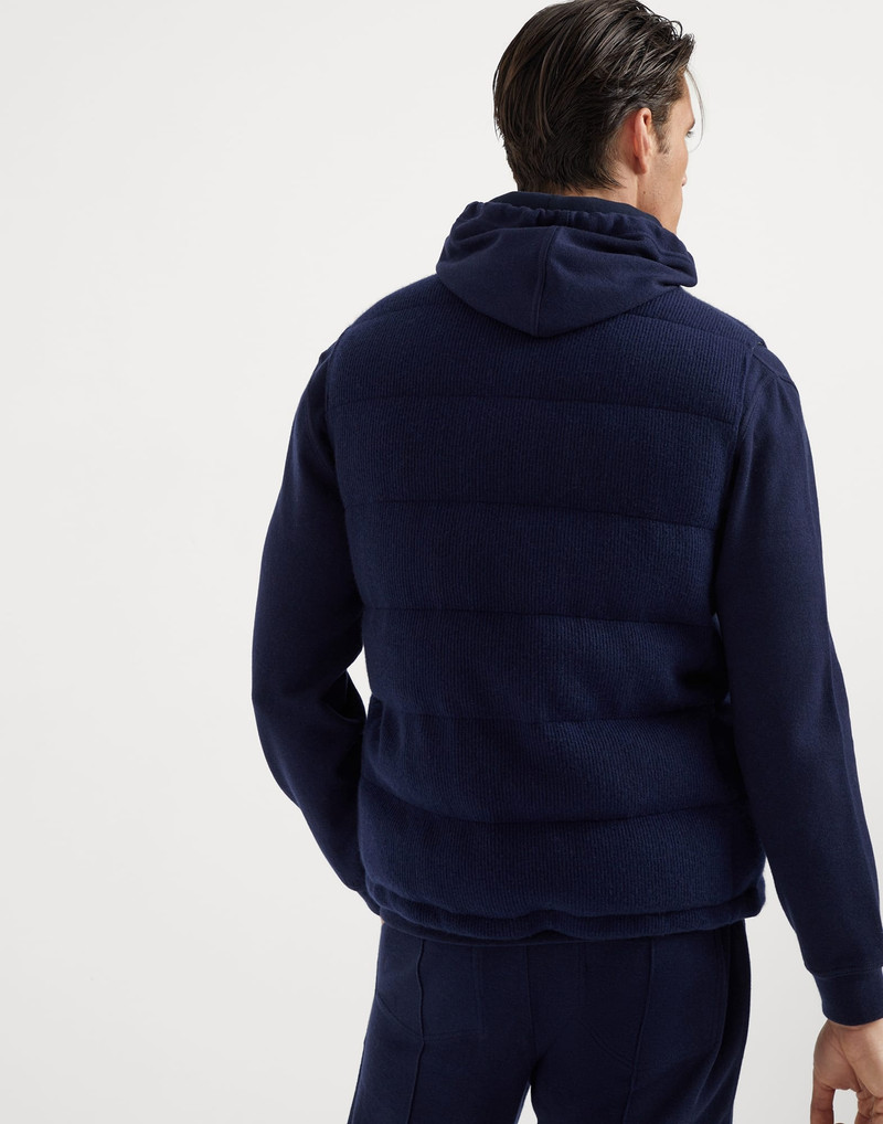 Brunello Cucinelli Cashmere English rib knit down vest with packable hood outlook