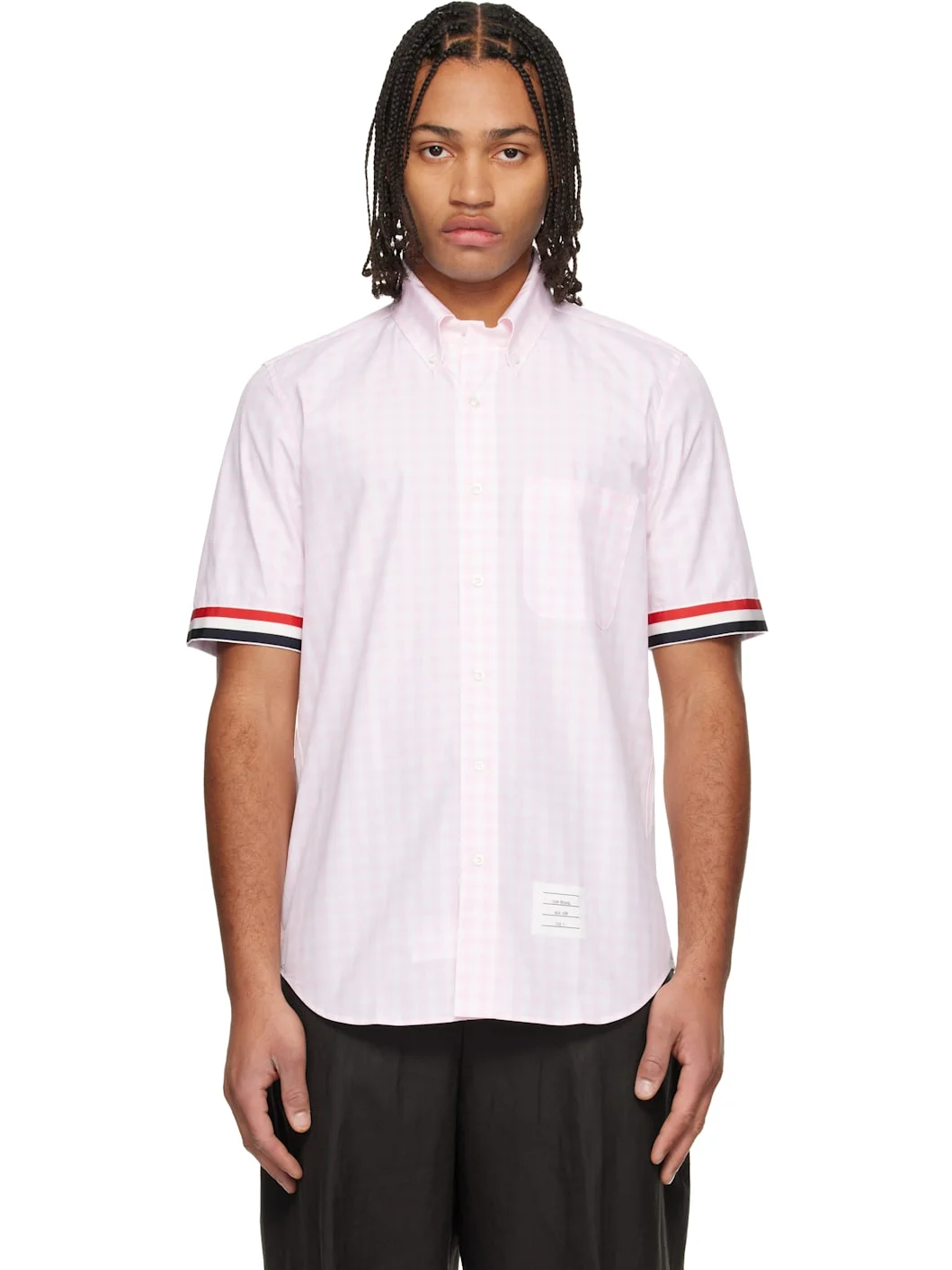 Pink & White Gingham Check Poplin Short Sleeve Shirt - 1