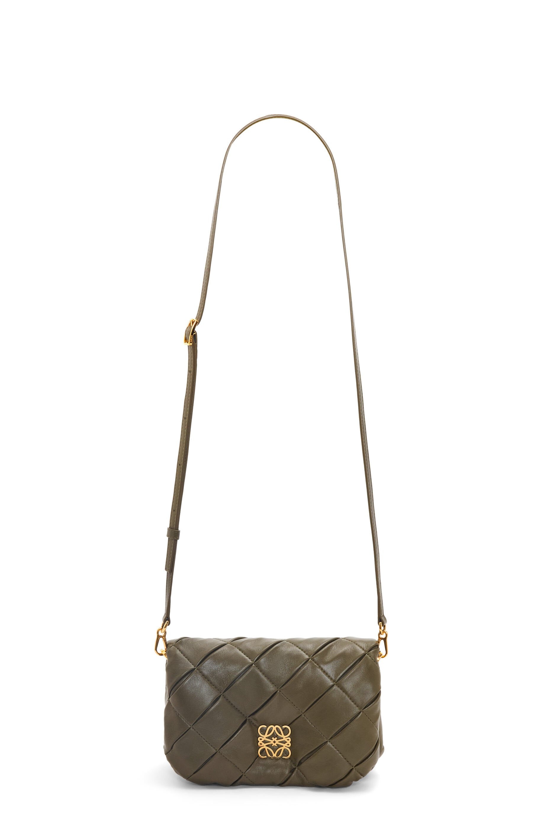 Loewe Goya Puffer Pleated Mini Leather Shoulder Bag in Green