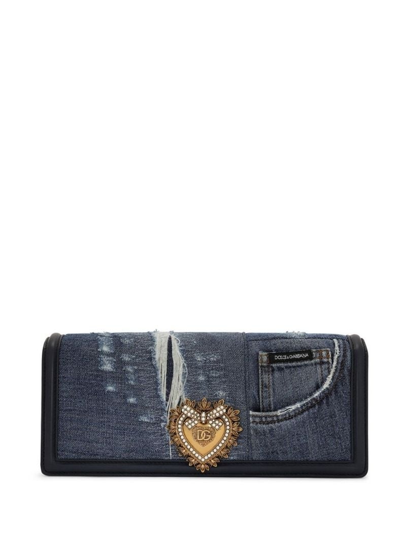 logo-plaque denim shoulder bag - 1