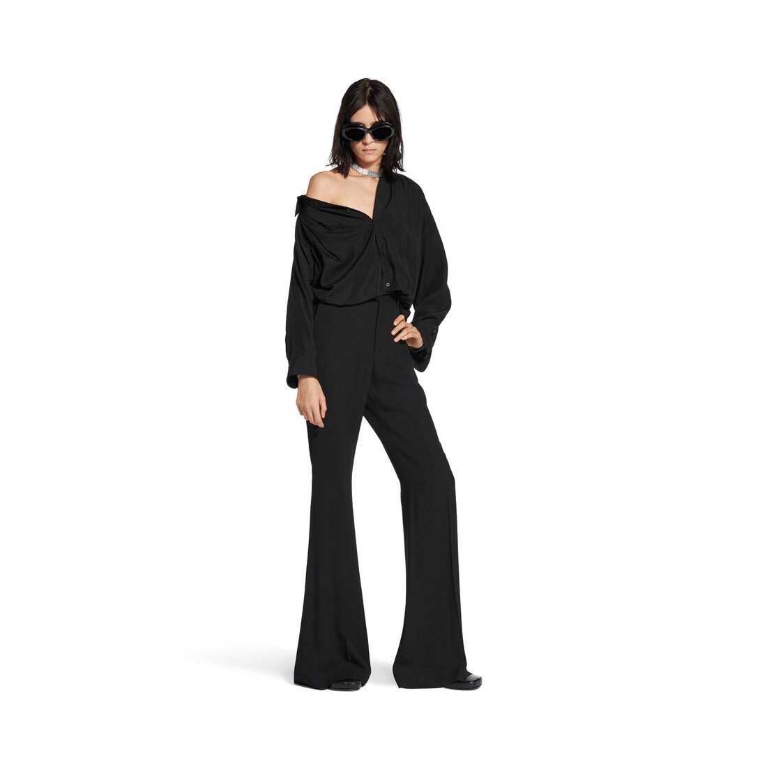 Women's One Shoulder Shirt in Black - 2