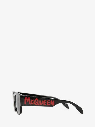 Alexander McQueen Men's McQueen Graffiti Rectangular Sunglasses in Black/red outlook