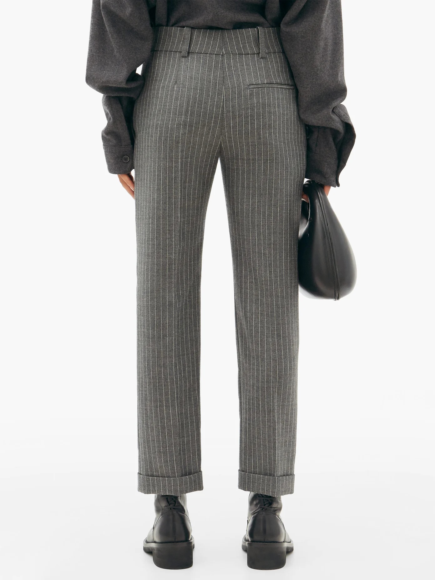 Pinstriped wool-blend straight-leg trousers - 5