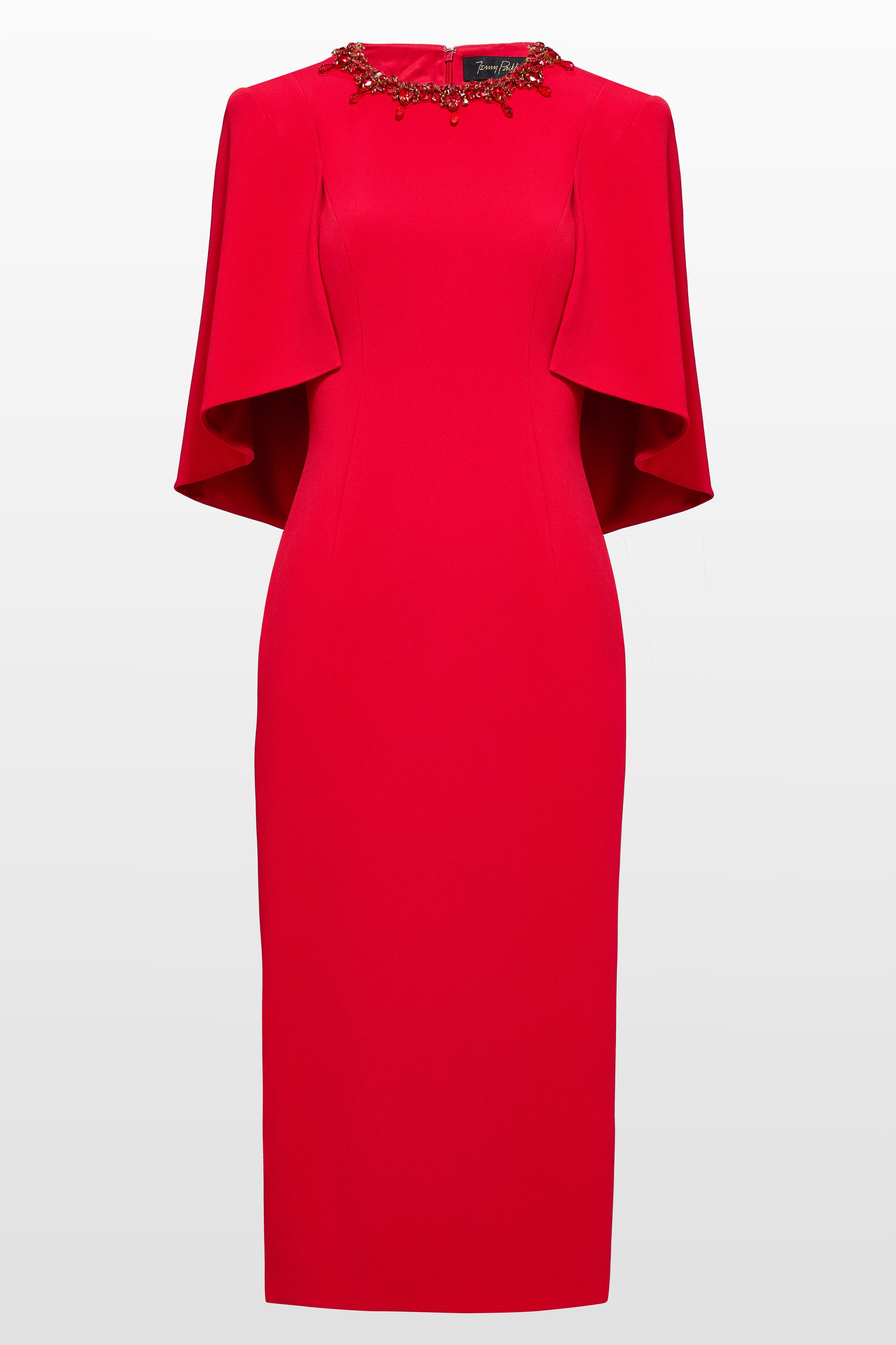 Jenny Packham Ursa Embellished-Neck Midi Dress in Chilli Red at Nordstrom - 1
