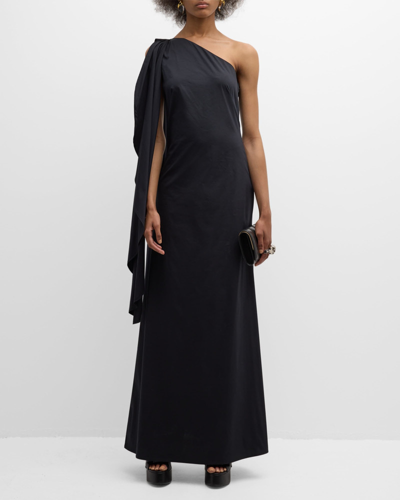 Dune One-Shoulder Sash Poplin Gown 2