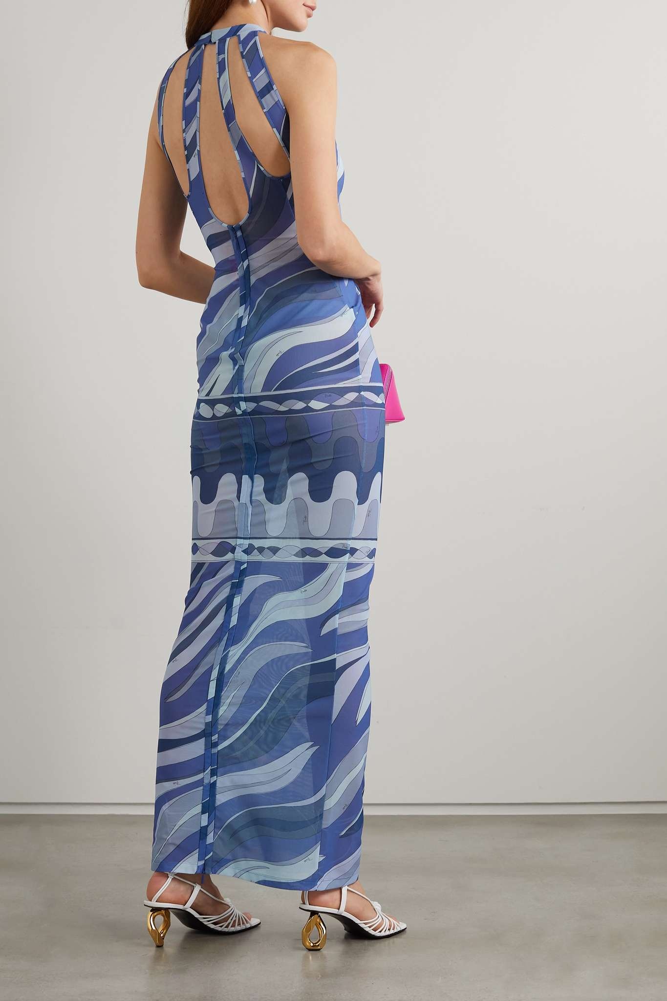 Cutout printed stretch-mesh maxi dress - 3