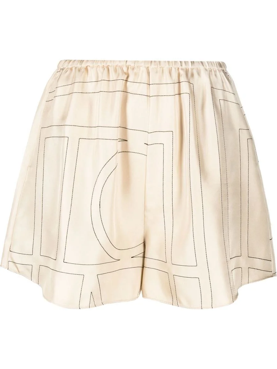 TOTEME Beige Shorts With Geometric Logo Print In Silk Woman - 1
