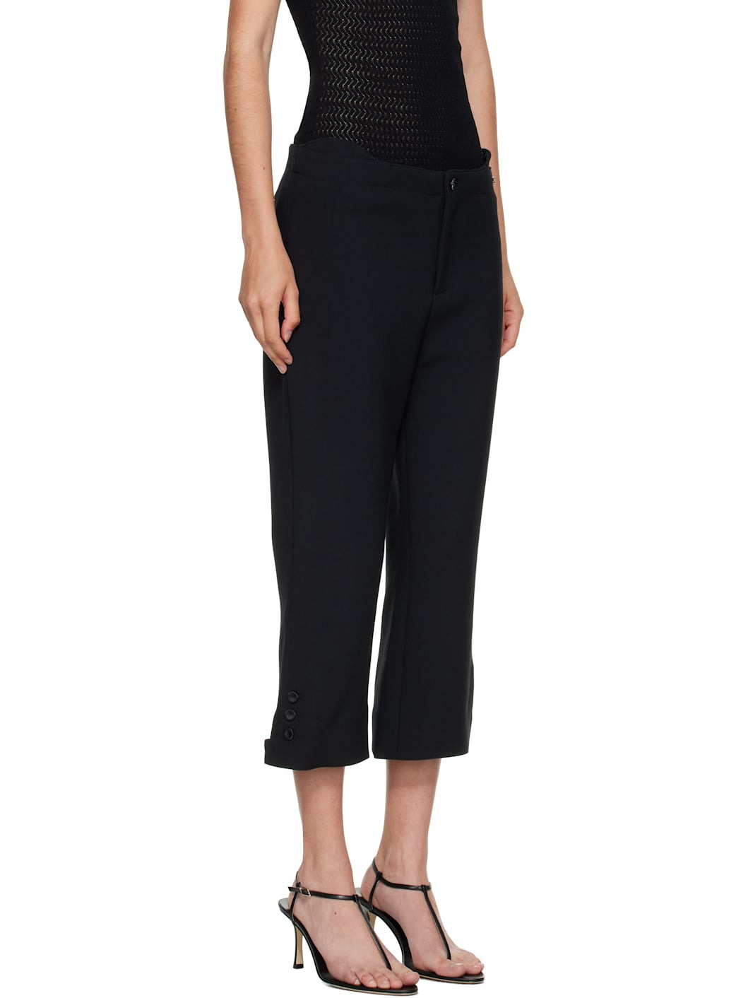 Black Tab Detail Cropped Trousers - 2