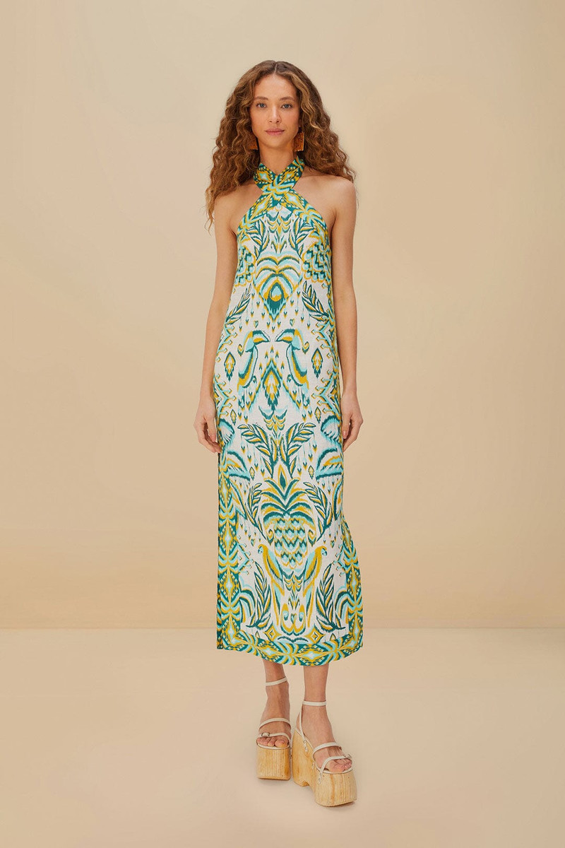Off-White Tropical Tapestry Euroflax™ Premium Linen Maxi Dress 1