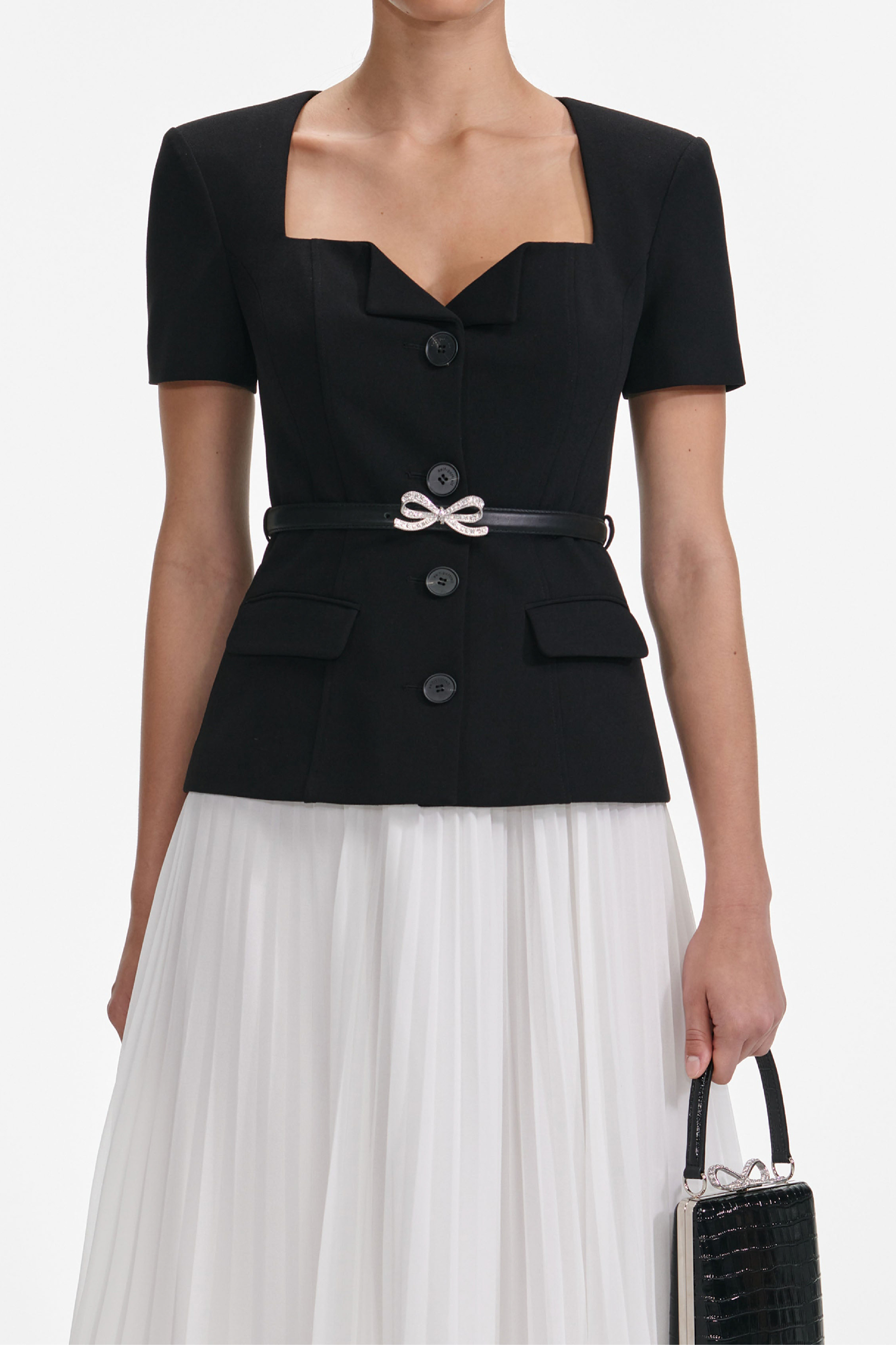 BLACK TAILORED CONTRAST CHIFFON MIDI DRESS - 4
