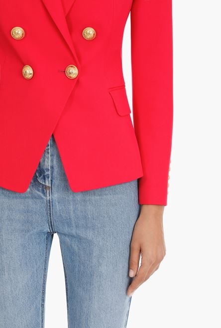 Fuchsia wool blazer with gold-tone double-breasted buttoned closure - 8