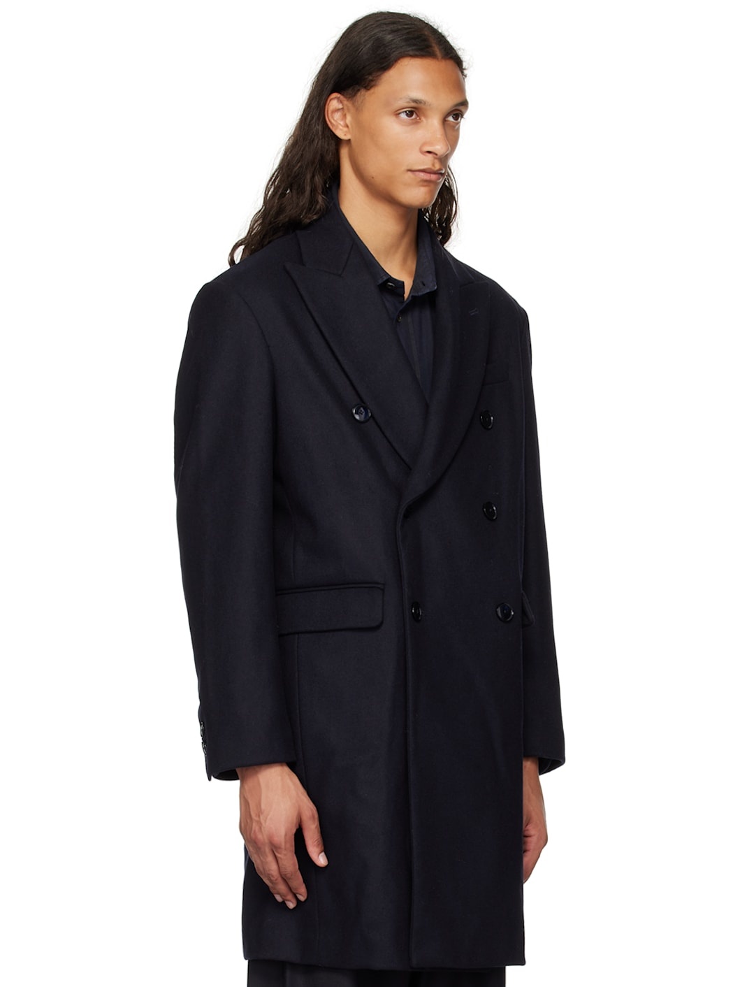 Navy Double Breasted Coat - 2