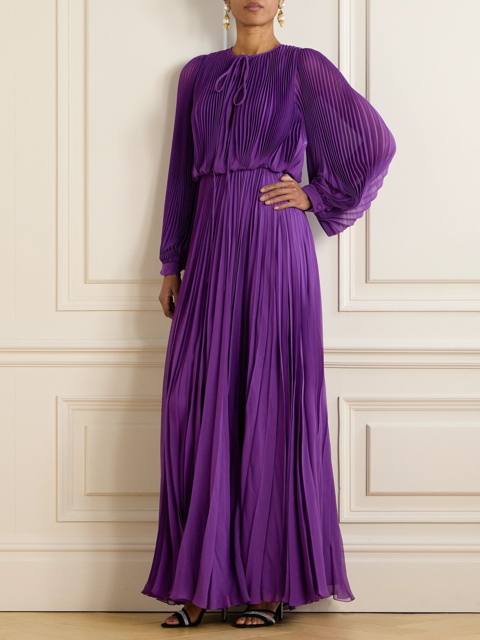 Pleated silk-crepe gown Purple - 2