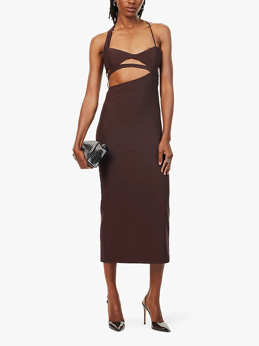 Asymmetric cut-out silk-crepe midi dress - 2