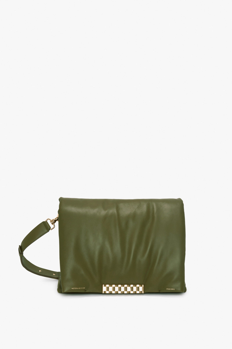 Puffy Jumbo Chain Pouch In Khaki Leather 3