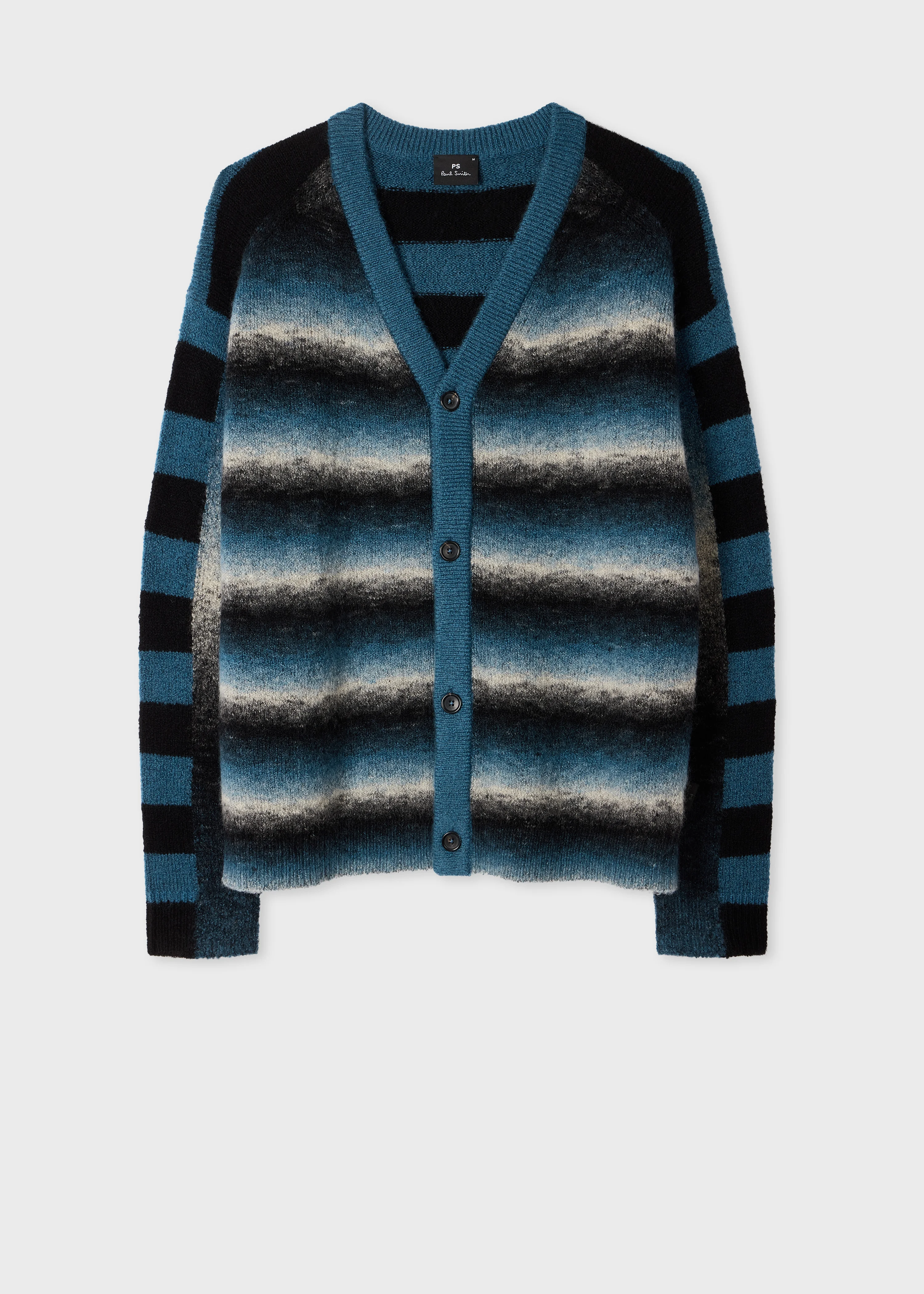 Black and Blue Space-Dye Intarsia Cardigan - 1