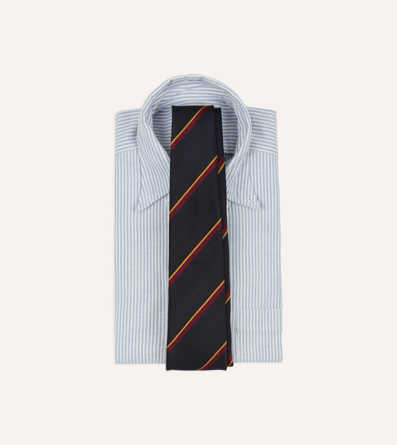Drake's Navy, Red and Yellow Regimental Stripe Repp Silk Tipped Tie outlook