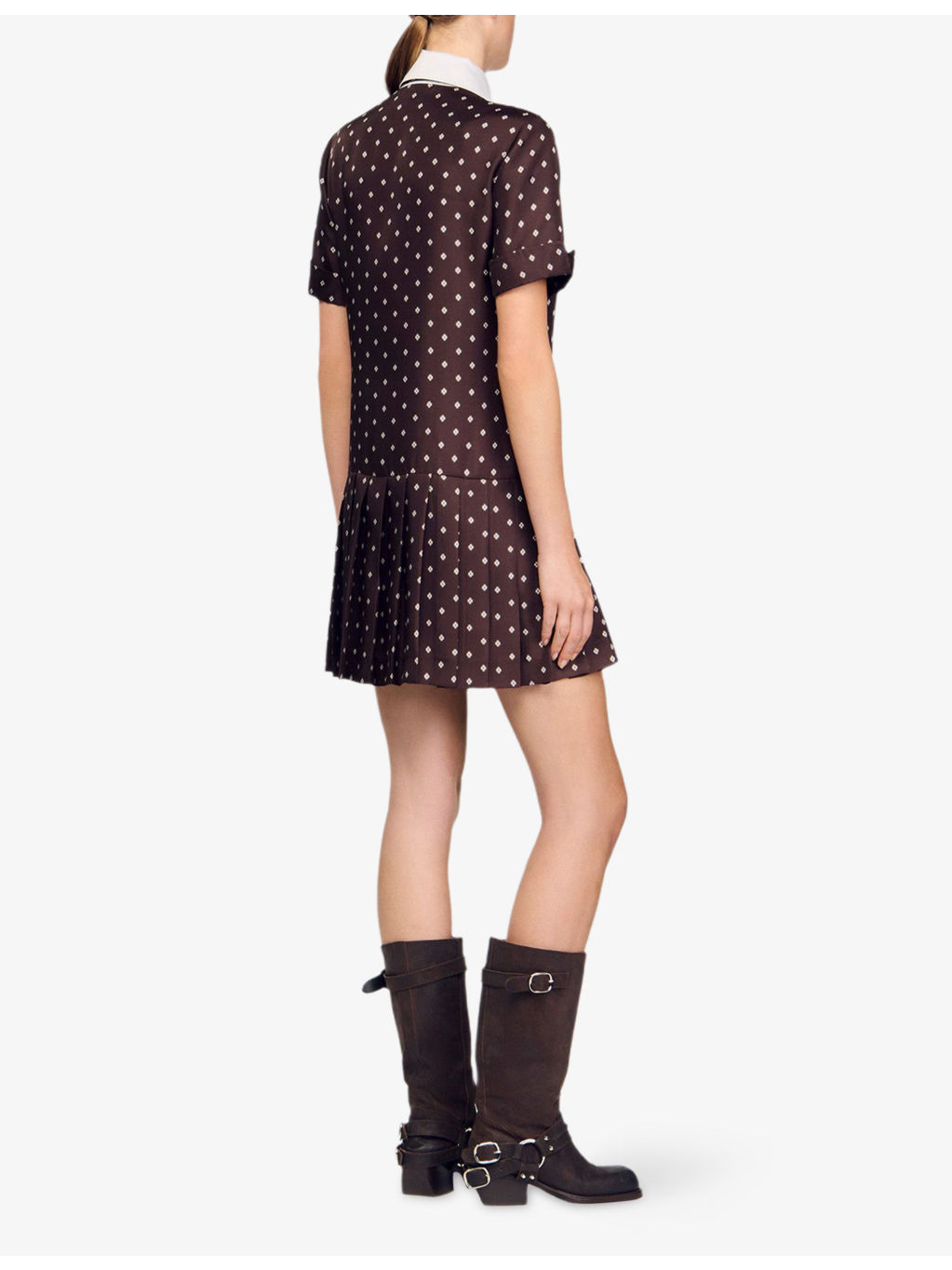 Geometric-Print Contrast-Collar Satin Mini Dress - 4