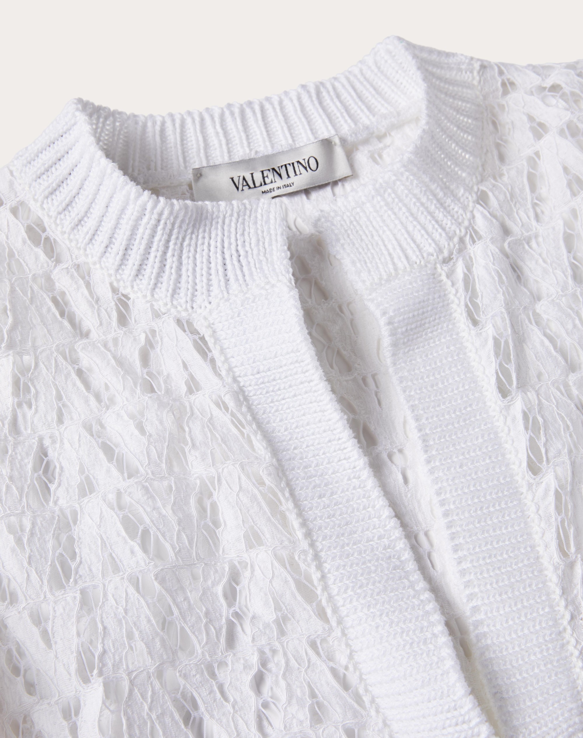 COTTON AND HEAVY LACE OPTICAL VALENTINO PULLOVER - 3