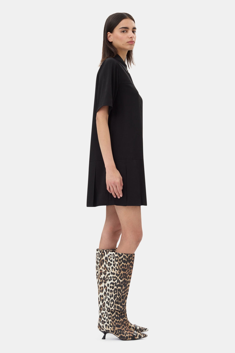 BLACK VISCOSE TWILL MINI DRESS 4