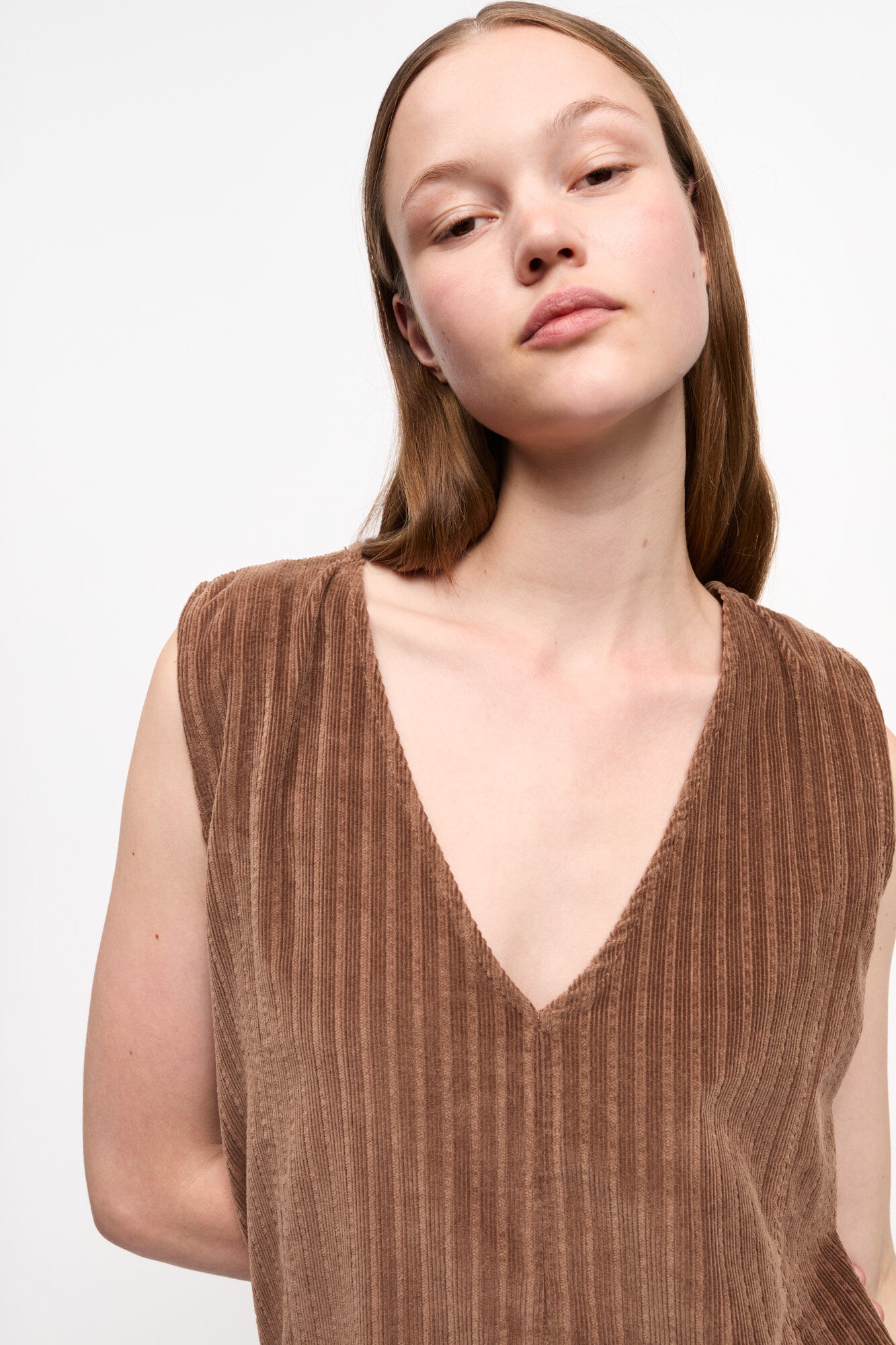 BROWN CORDUROY MINI DRESS - 4