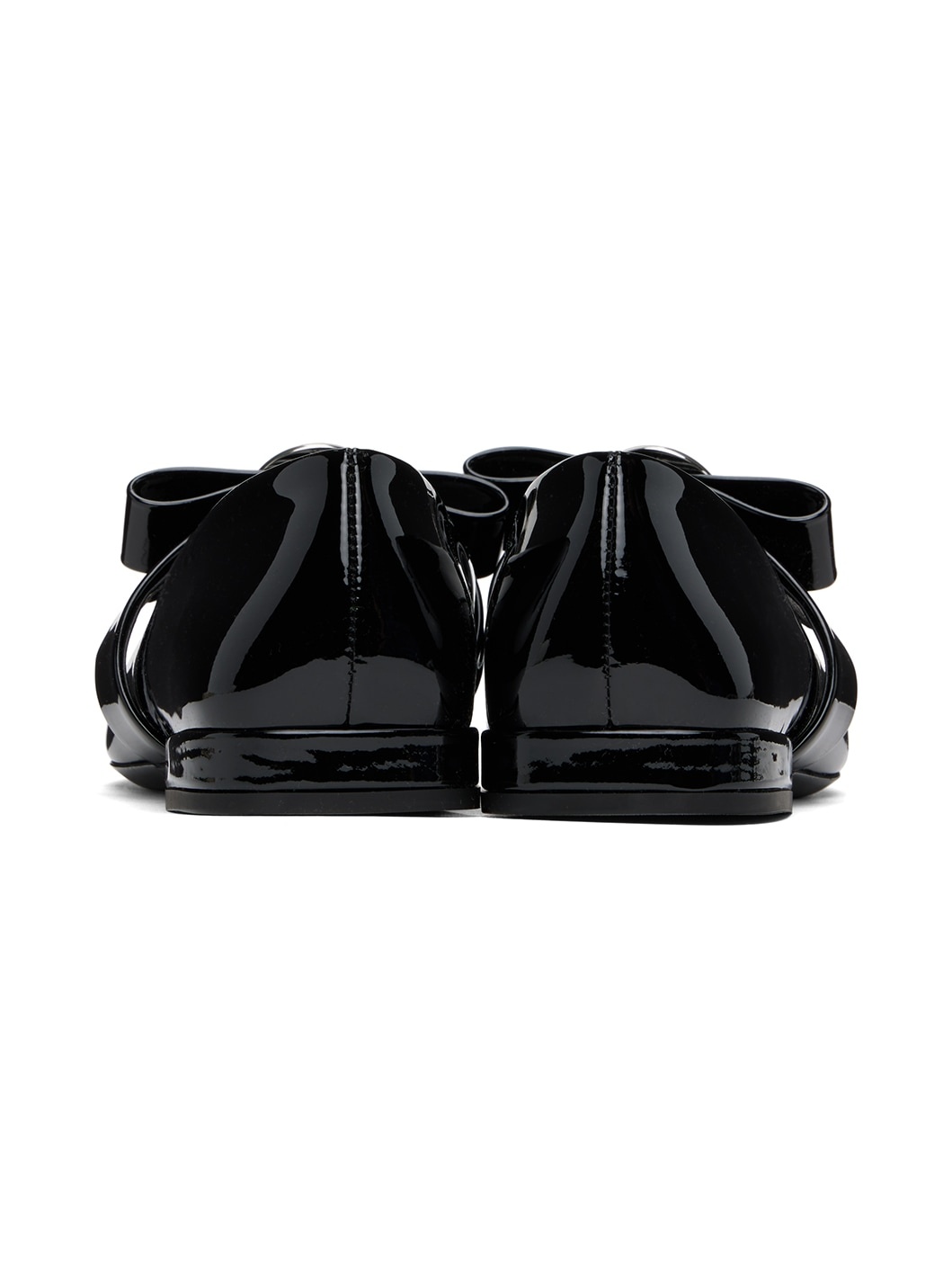 Black Gianni Ribbon Open Patent Ballerina Flats - 2