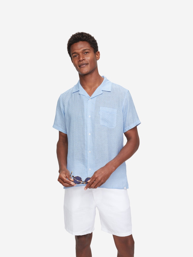 Men's Short Sleeve Shirt Milan 15 Linen Blue - 3
