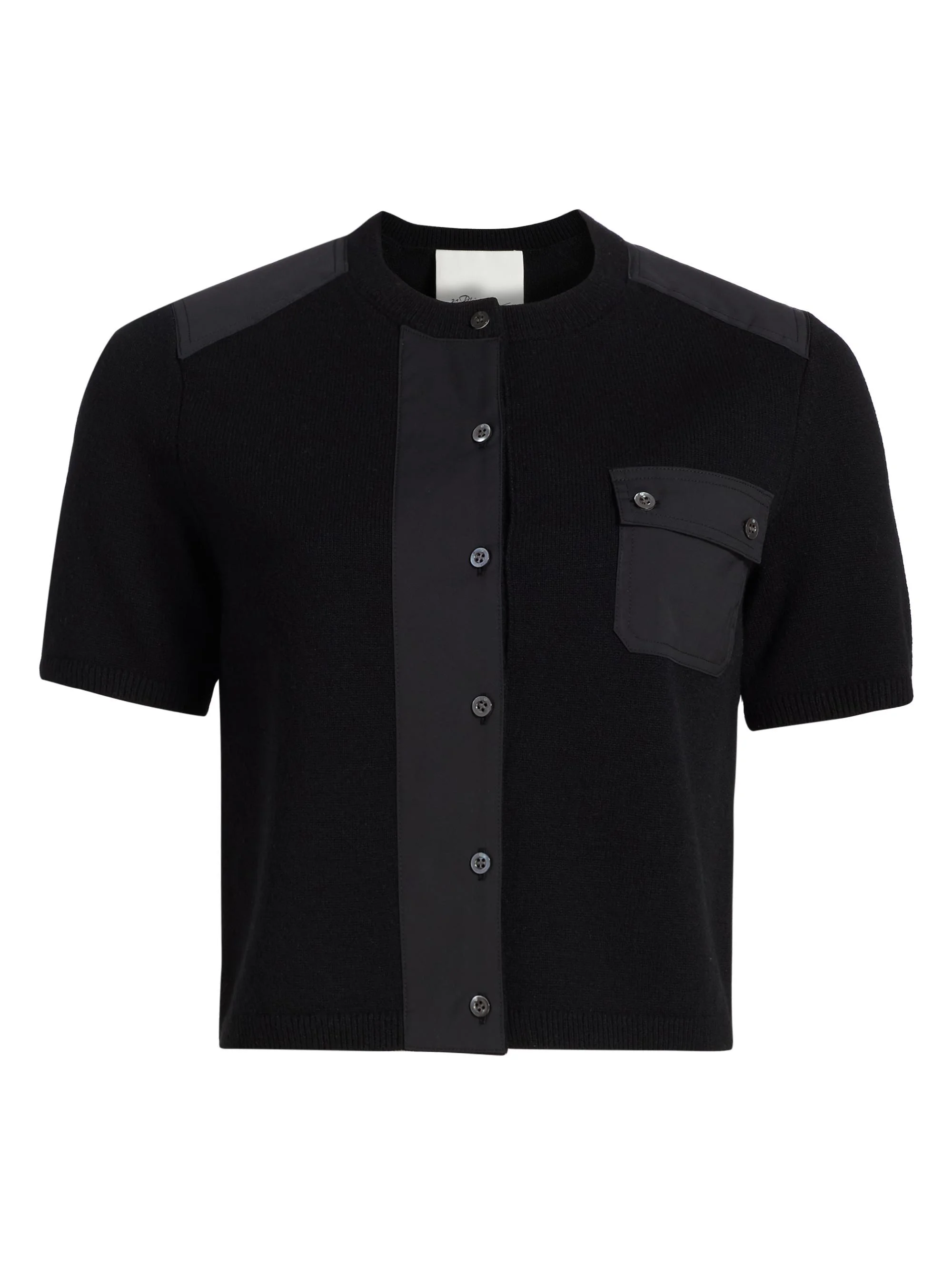 Women's Wool Short Sleeve Cardigan - Black - 1