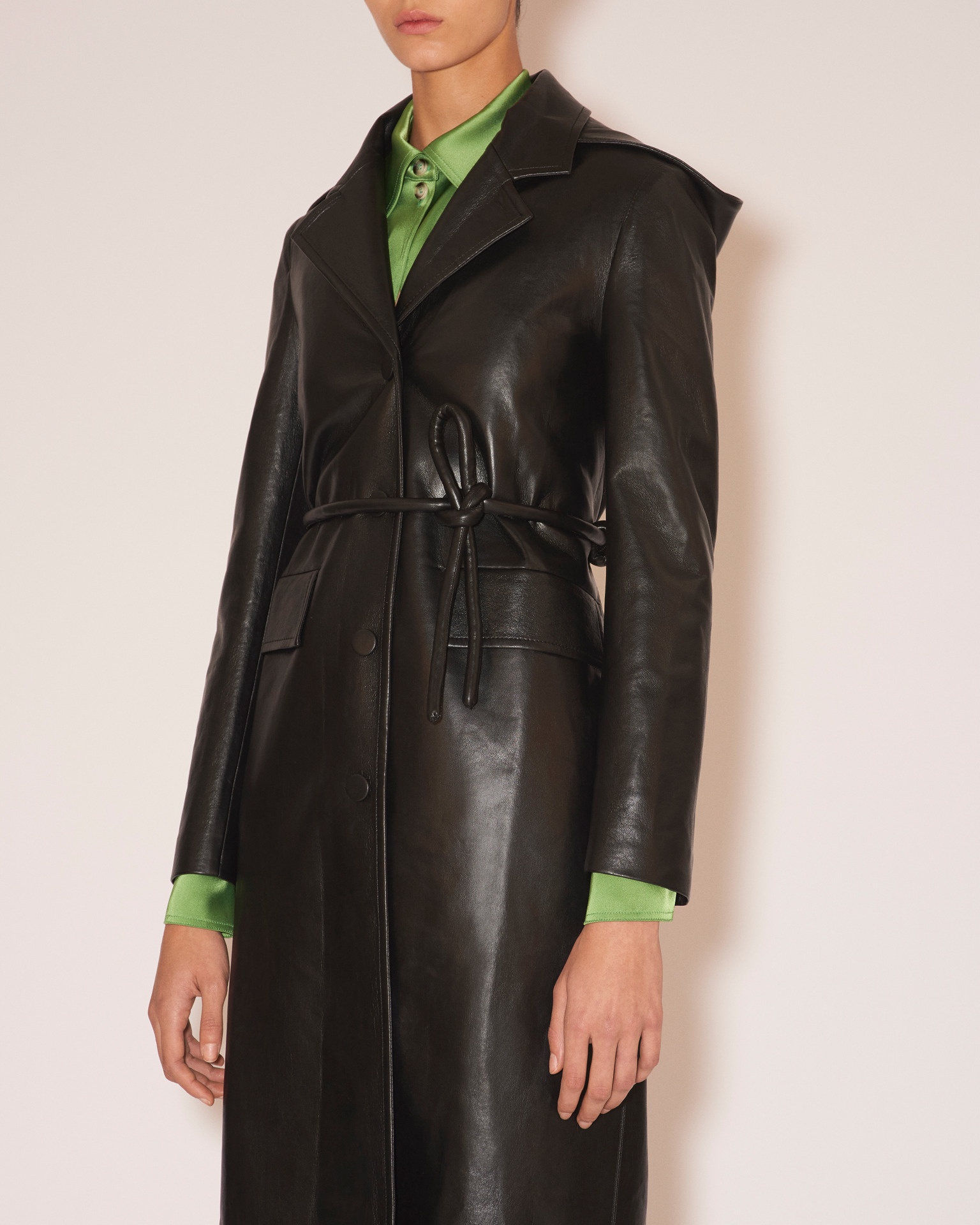 KENNA - Regenerated leather hooded coat - Black - 6