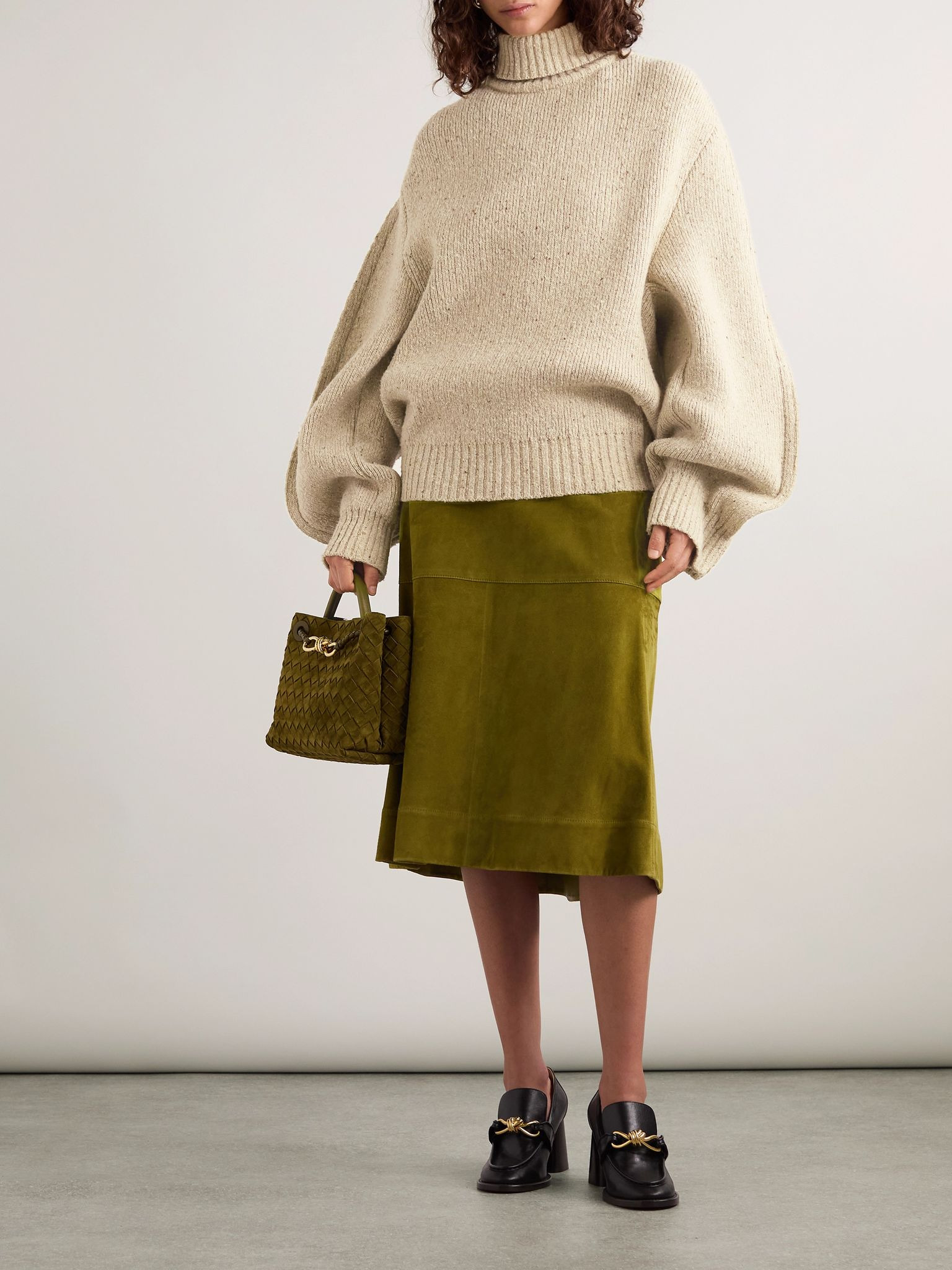 Button-detailed wool turtleneck sweater Neutral - 2