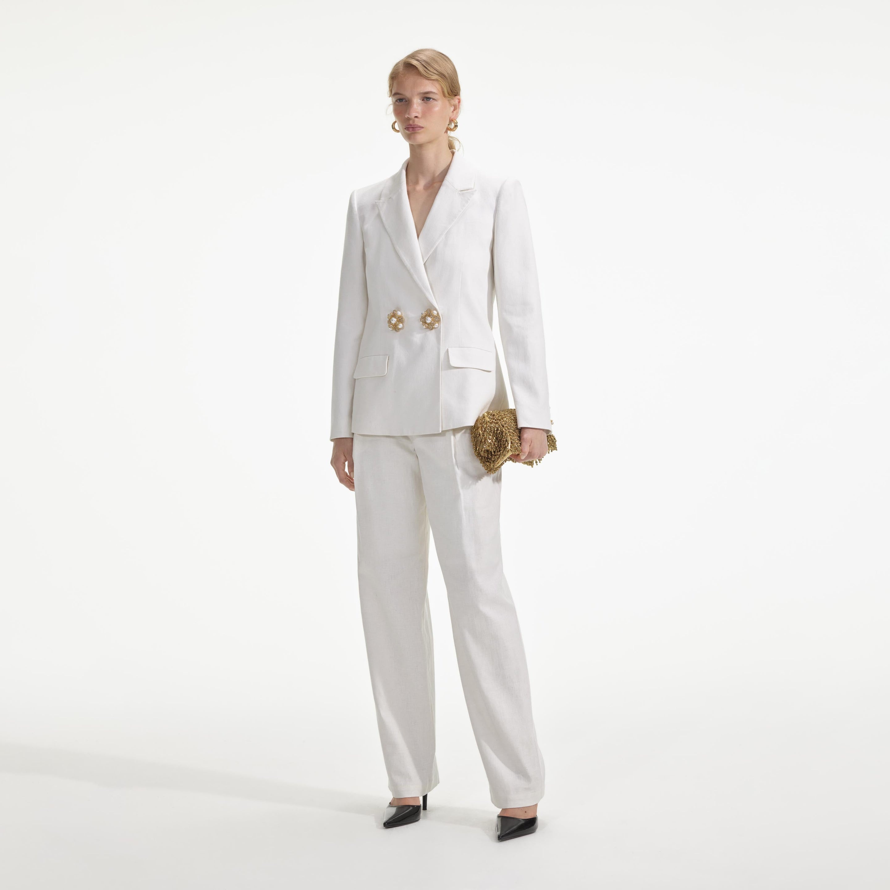 White Linen Blazer - 2