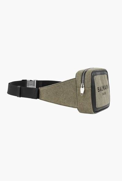 Balmain Khaki canvas B-Army 20 belt bag with black leather panels outlook
