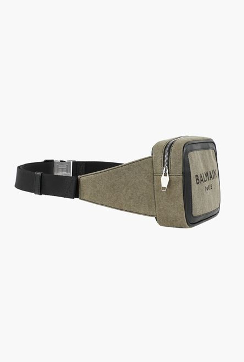 Balmain Khaki canvas B-Army 20 belt bag with black leather panels outlook