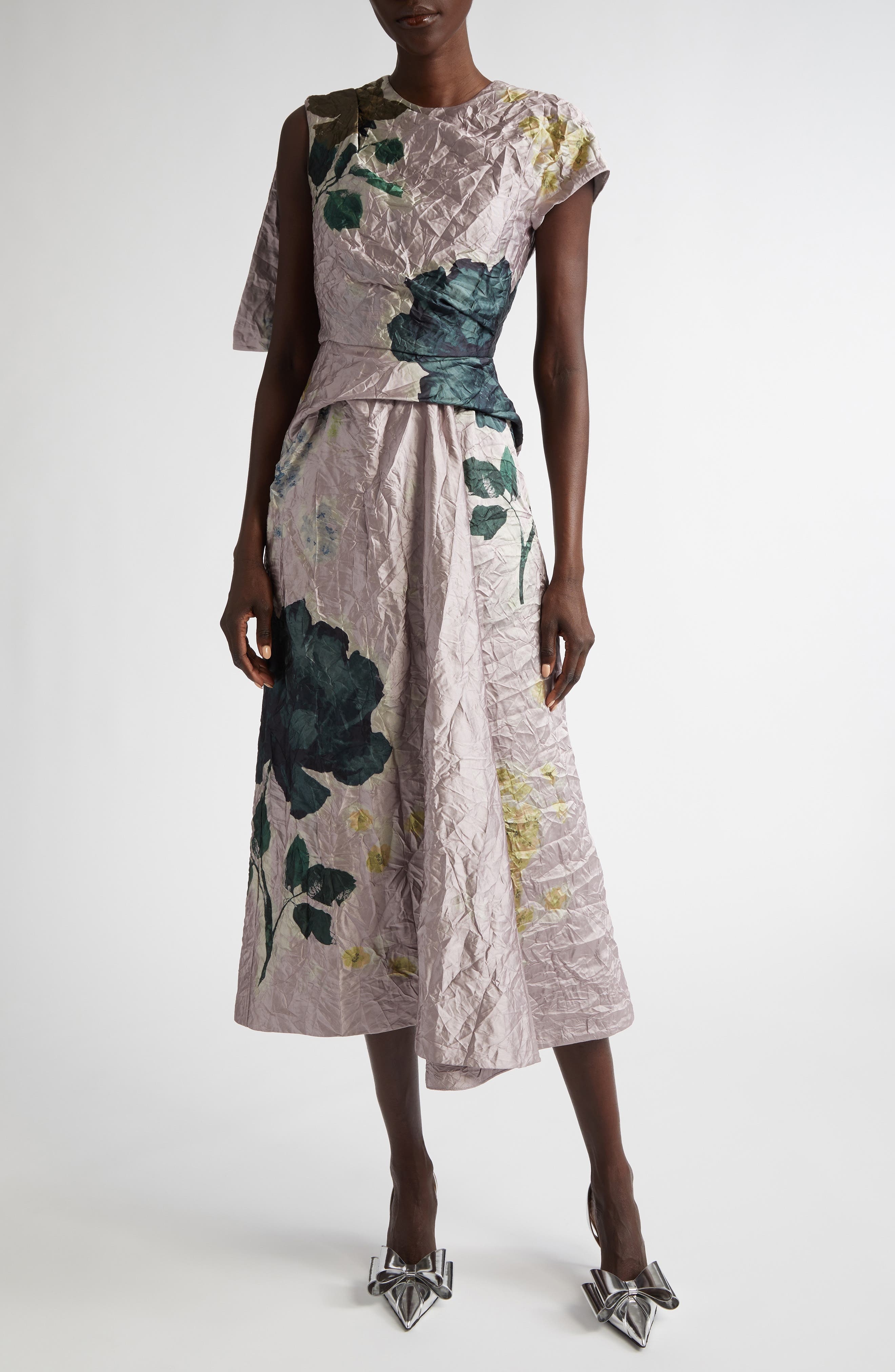 Erdem Floral Print Asymmetric Drape Satin Dress in Margot Floral Lilac at Nordstrom - 1