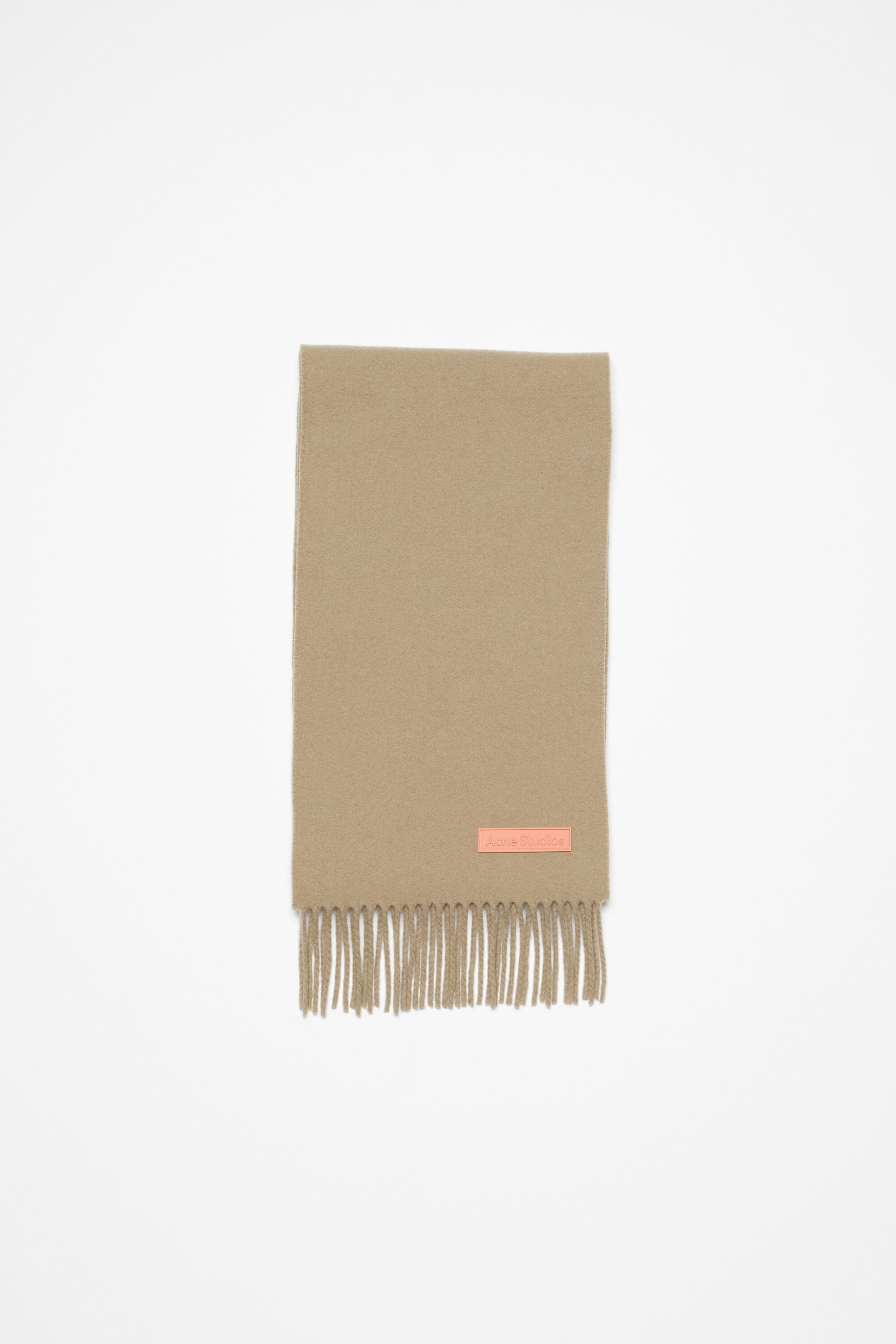 Fringe wool scarf - Narrow - Khaki green - 1