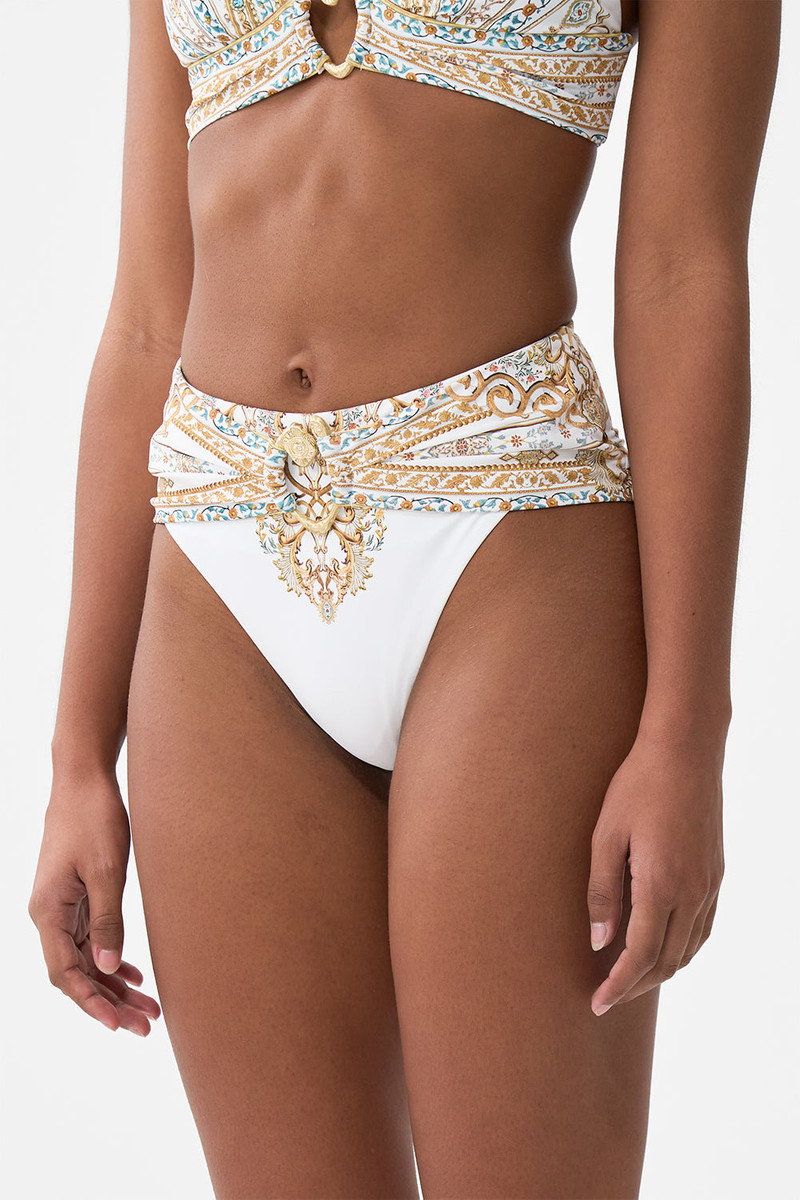 HIGH WAIST BIKINI BOTTOM WITH PLEAT WAIST TRIM 5
