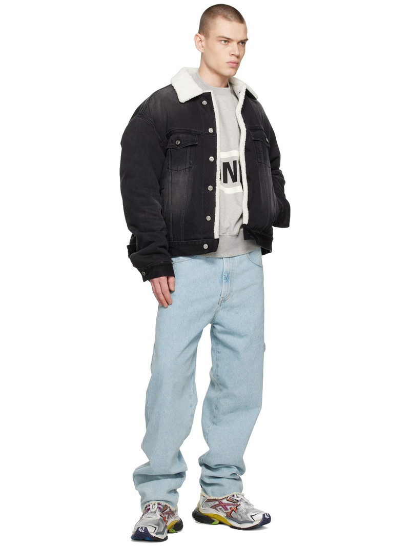 We11done Black Oversized Faux-Shearling Denim Jacket outlook