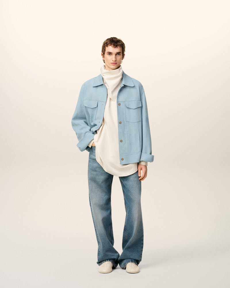 AMI Paris BLUE LEATHER TRUCKER JACKET outlook