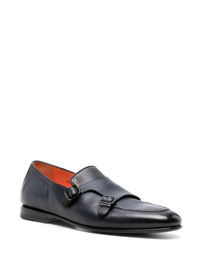 Santoni double-buckle leather monk shoes outlook