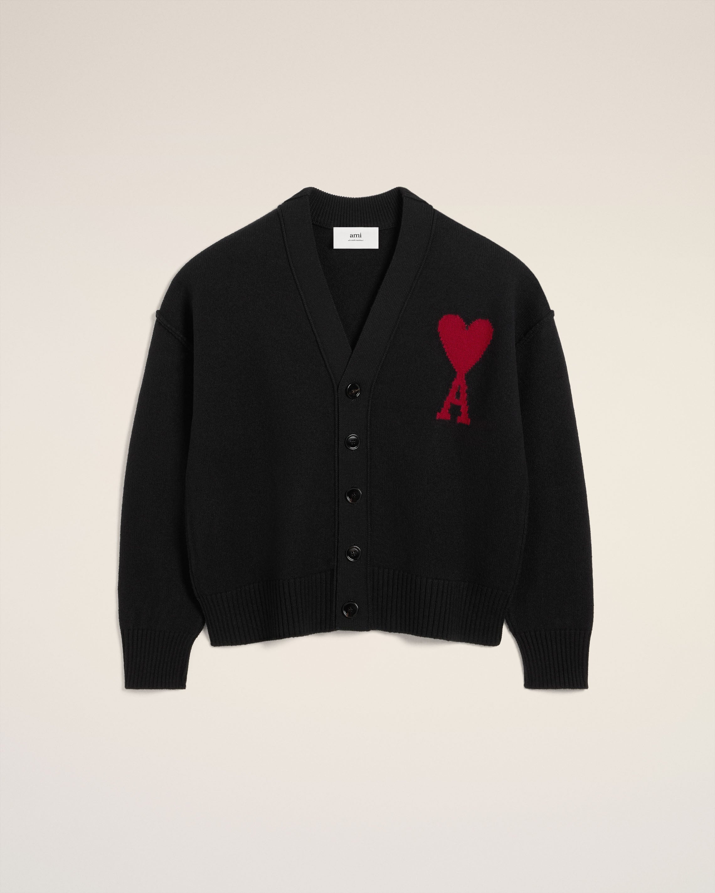 BLACK WOOL AMI DE COEUR CARDIGAN - 2