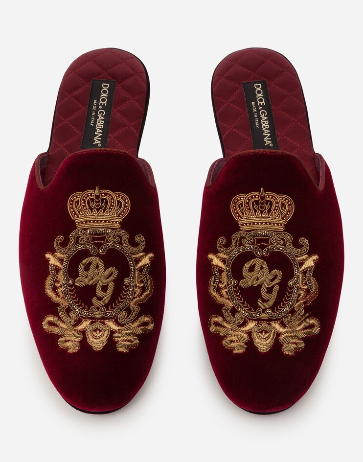 Velvet slippers with coat of arms embroidery - 4