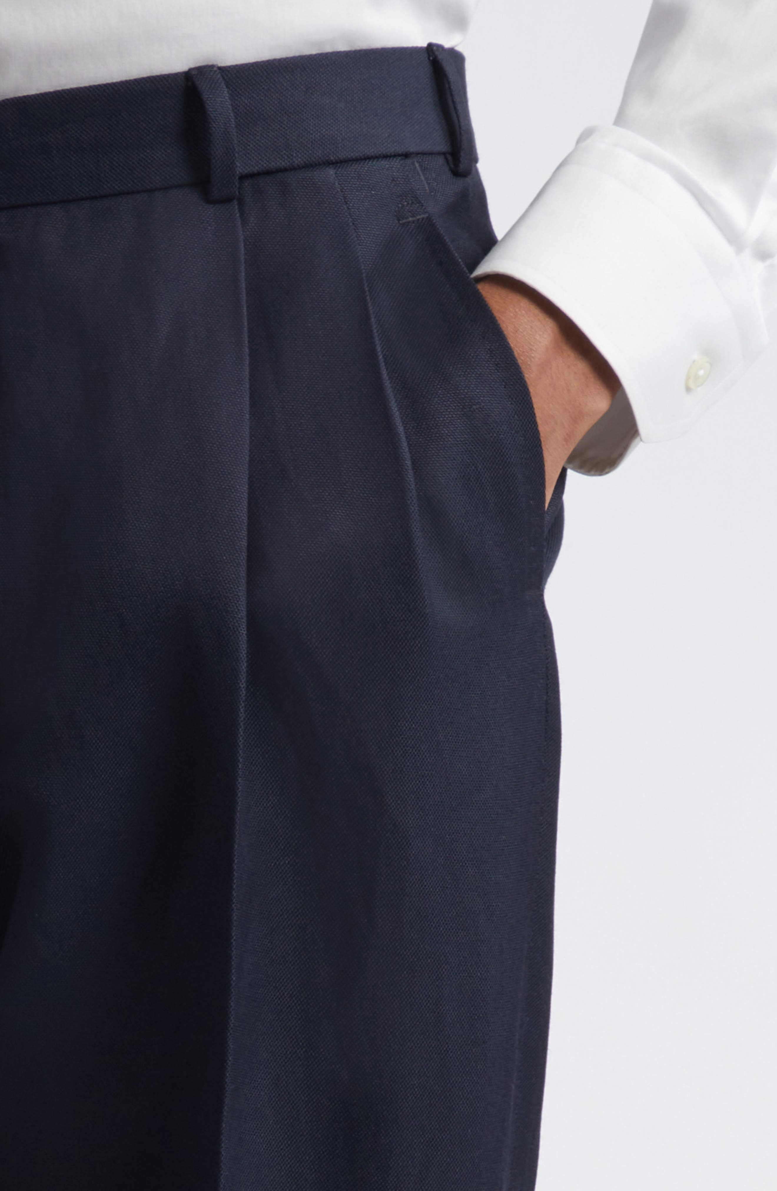 Maison Margiela Pleated Crop Barathea Straight Leg Pants in Blue at Nordstrom - 4